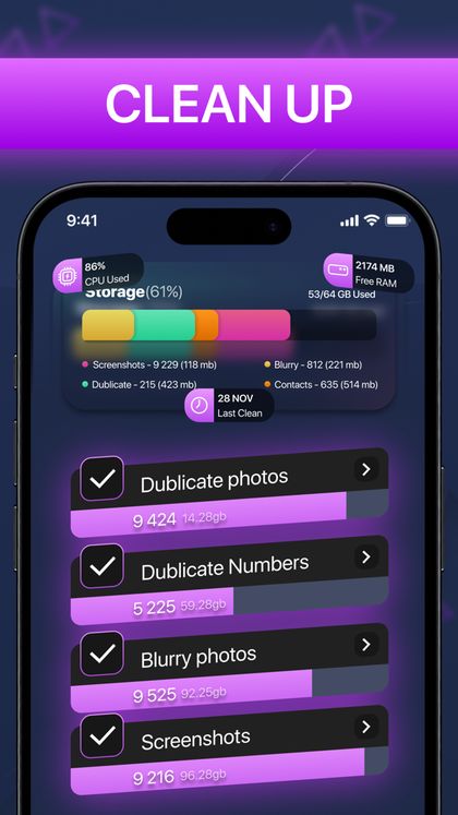 Storage summary with groups of photos to clear