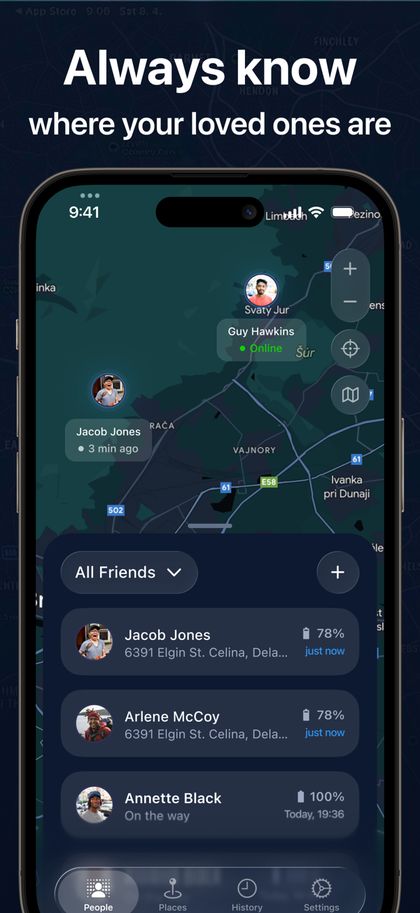 Map with friends and the list of connections